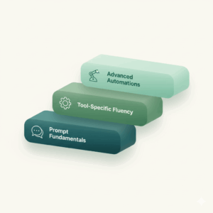 AI Training levels for AI Education, from basic to advanced in three steps.