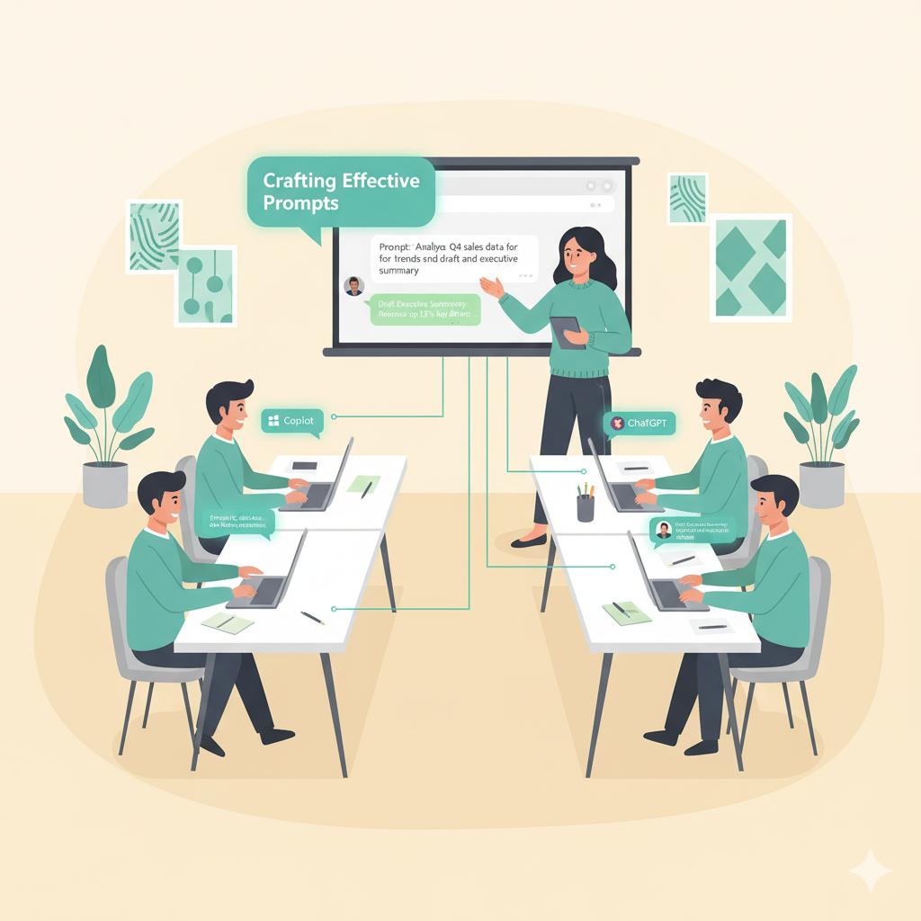 Our Prompt Training for Business features tools like ChatGPT and Microsoft Copilot